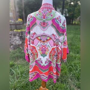 Reversible Duster Kimono Women's  open Front Cover Up floral pink White Festival